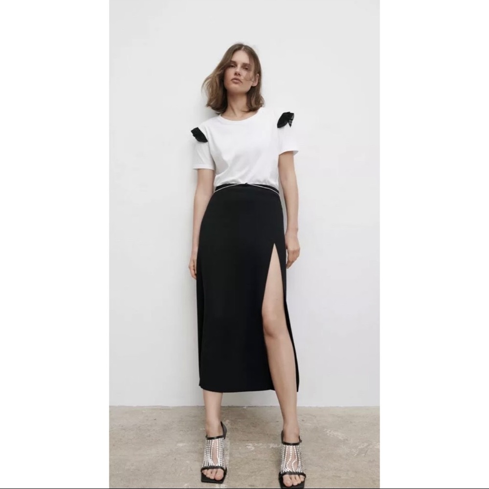 ZARA WOMAN RHINESTONE MIDI SKIRT WITH SLIT